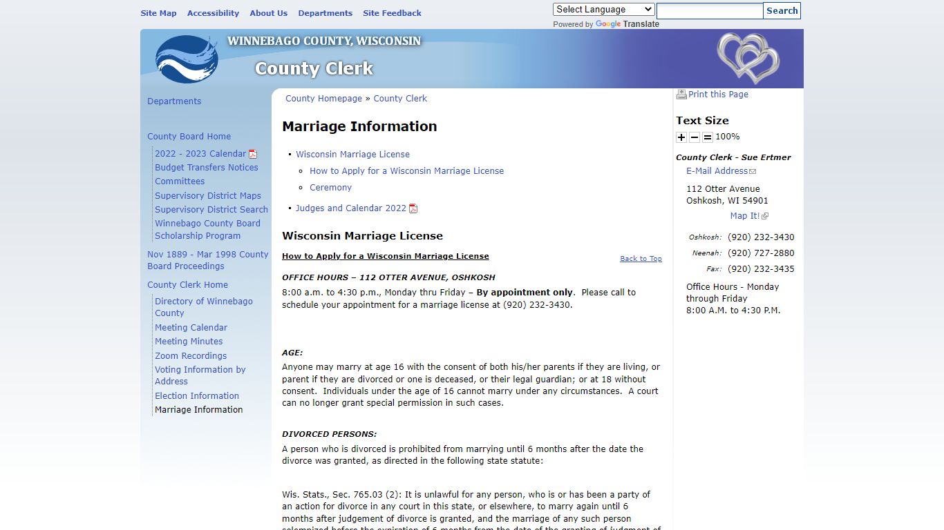 Marriage Information | Winnebago County